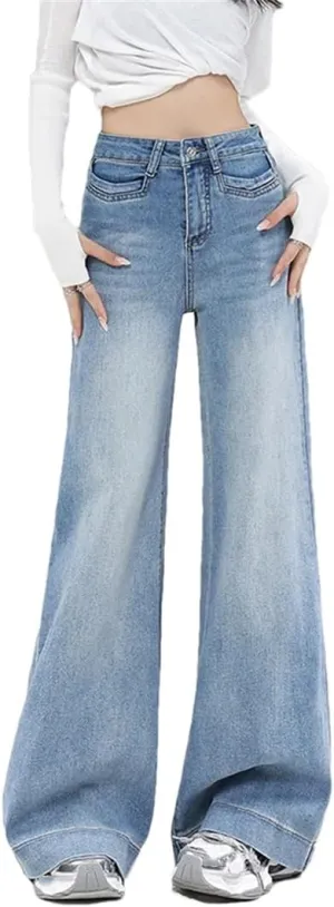 Women's Wide Leg Jeans Summer High Waist Stretch Lady Loose Bell Bottom Trousers