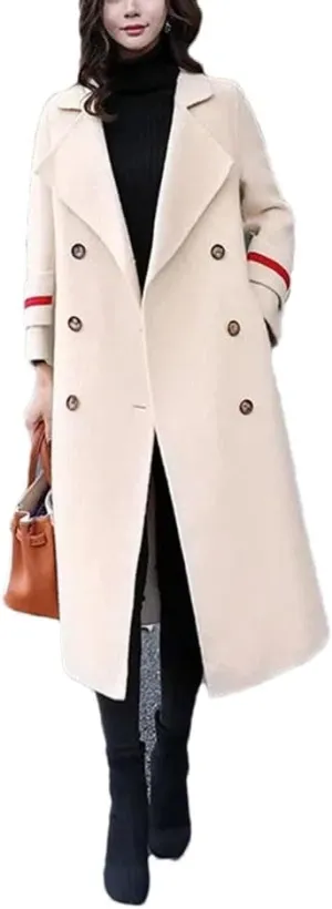 Women's Winter Warm Wool Blend Coat LApel Single Breasted Midi Windbreaker Jacket