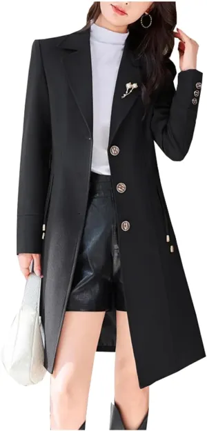 WomenS Winter Wool Blend Trench Coat Single Breasted Lapel Mid-Long Windbreaker Jacket Outwear