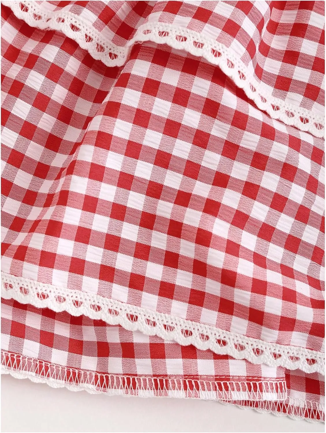 Women's Y2K Gingham Skirt Plaid Ruffle High Waist A-Line Cake Mini Skirts with Lace Hem