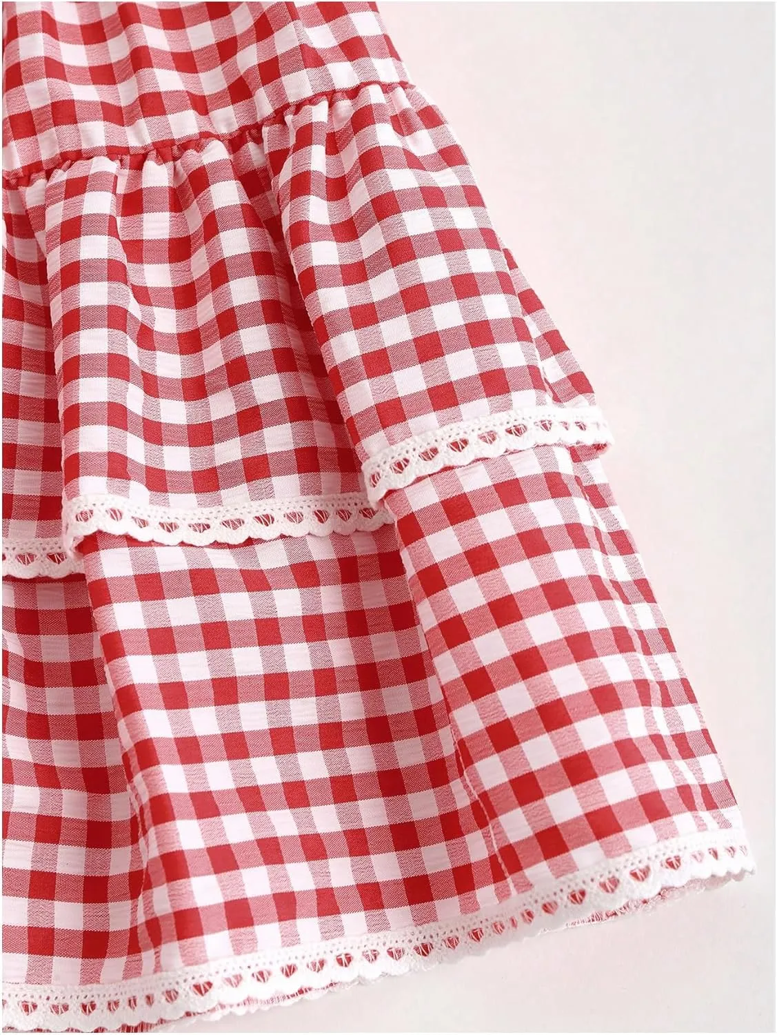 Women's Y2K Gingham Skirt Plaid Ruffle High Waist A-Line Cake Mini Skirts with Lace Hem