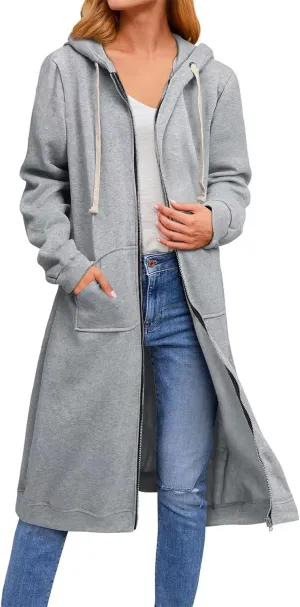 Womens Zip up Long Hoodie, Long Zip up Jacket Oversized Zip Sweatshirt, Womens Long Sweatshirt with Pockets