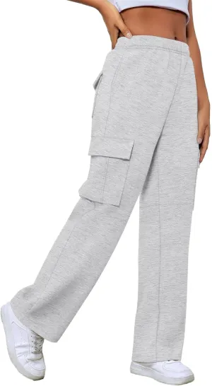 XIEERDUO Womens 2024 Spring Summer Pants Casual Cargo Sweatpants Wide Leg High Waisted Trousers with 6 Pocket