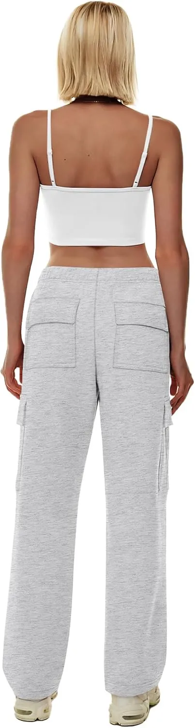 XIEERDUO Womens 2024 Spring Summer Pants Casual Cargo Sweatpants Wide Leg High Waisted Trousers with 6 Pocket