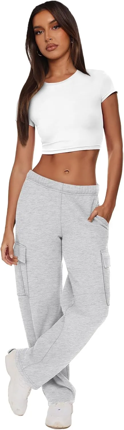 XIEERDUO Womens 2024 Spring Summer Pants Casual Cargo Sweatpants Wide Leg High Waisted Trousers with 6 Pocket
