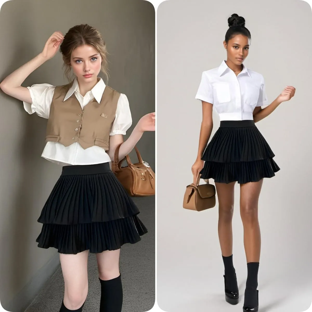 Yollmart Women's High Waist Ruffle Mini Skirts Skater Layered Pleated Casual Beach Skorts Skirt