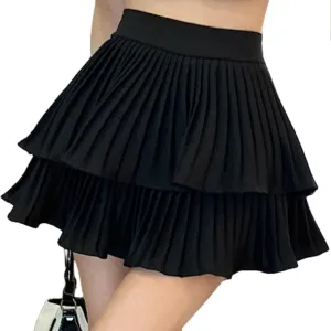 Yollmart Women's High Waist Ruffle Mini Skirts Skater Layered Pleated Casual Beach Skorts Skirt