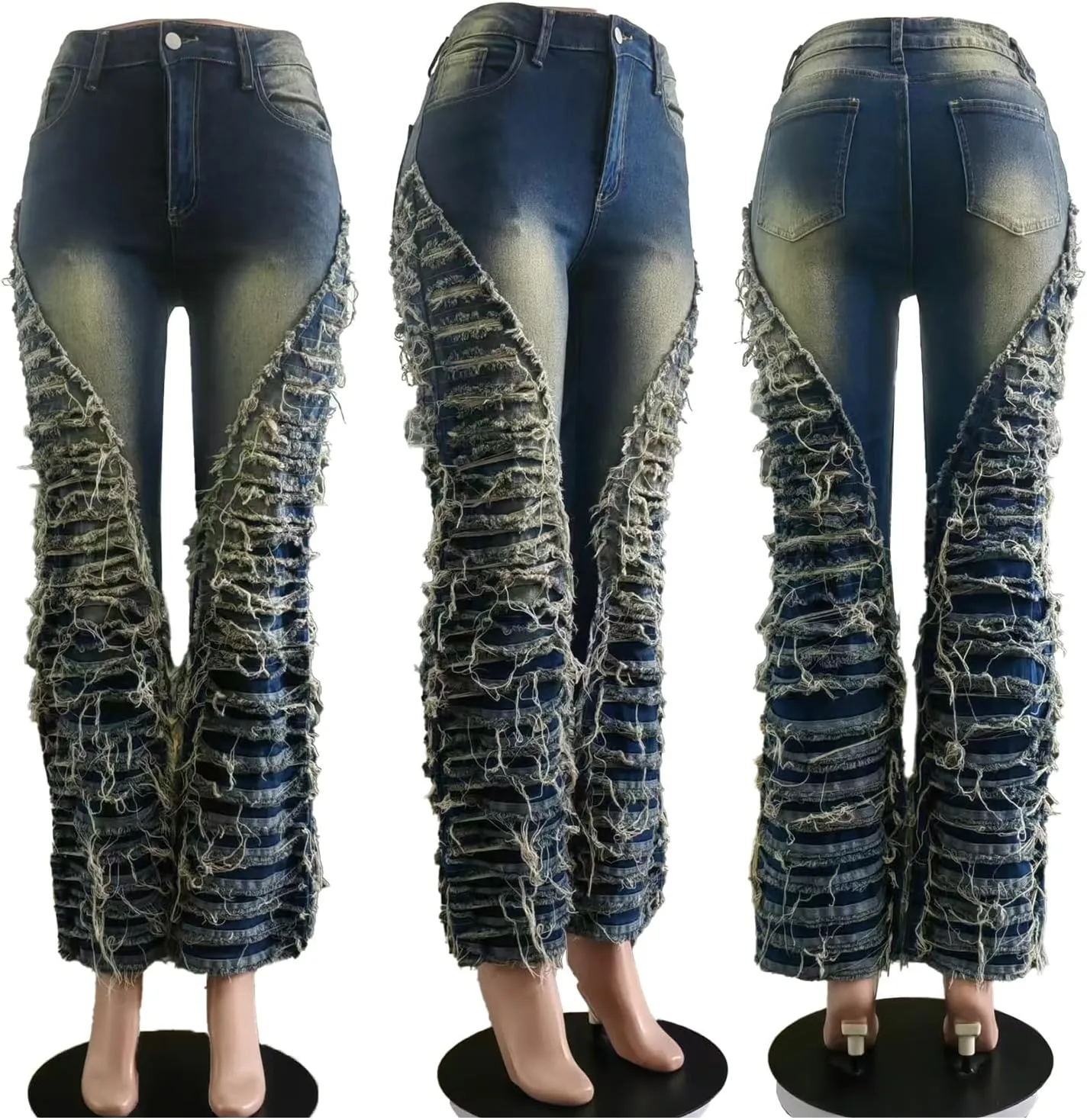 YOOTIKO Women Stretch Ripped Jeans Y2k Mid Rise Straight Leg Raw Hem Boyfriend Skinny Denim Pants