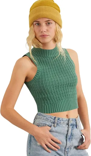 ZAFUL Women's Mock Neck Sleeveless Crop Top Knit Sweater Vest Casual Ribbed Slim Pullover Tank Tops