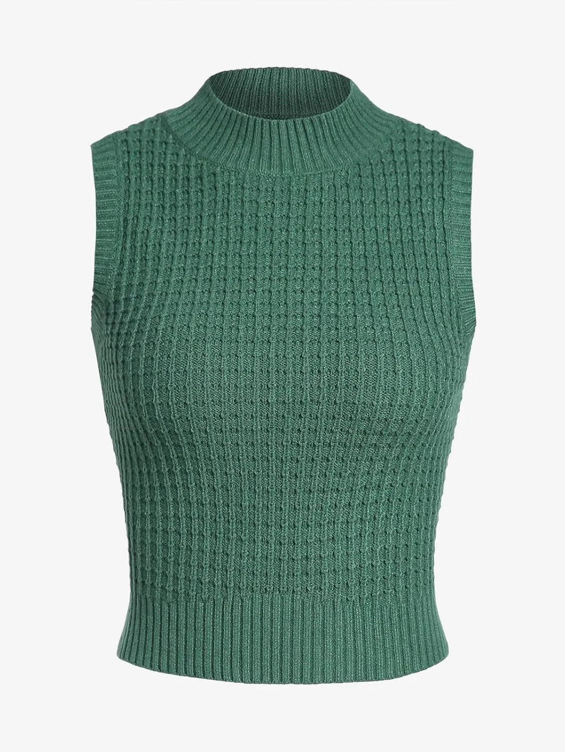 ZAFUL Women's Mock Neck Sleeveless Crop Top Knit Sweater Vest Casual Ribbed Slim Pullover Tank Tops