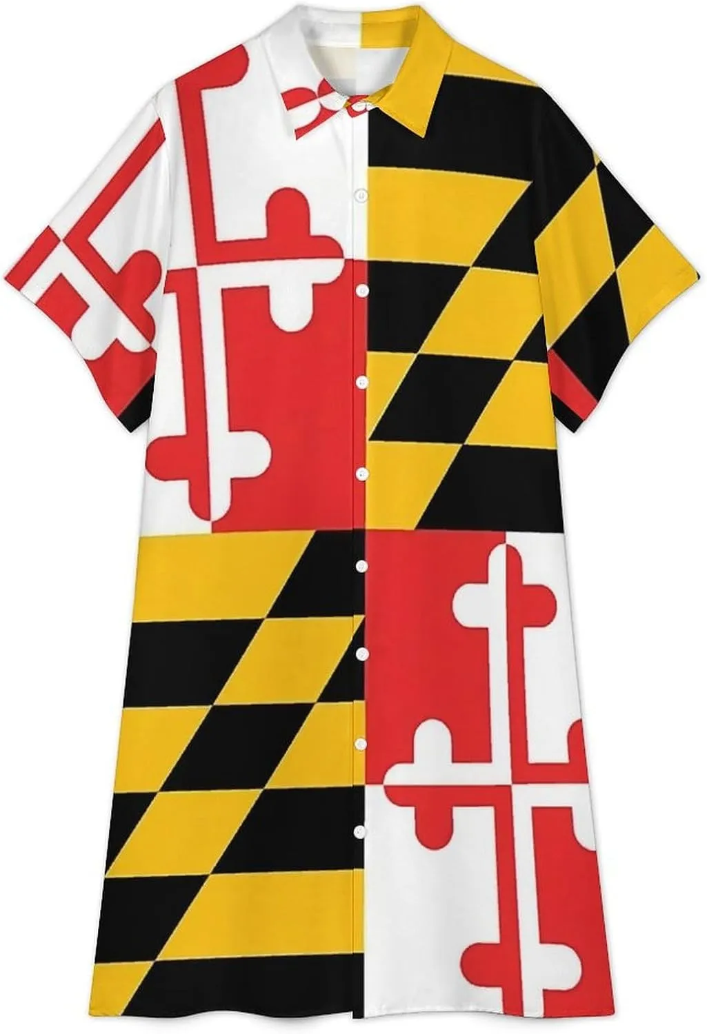 Zakqeik Maryland Flag Womens Button Down Shirt Dress Summer Short Sleeve Shift Dresses with Pockets
