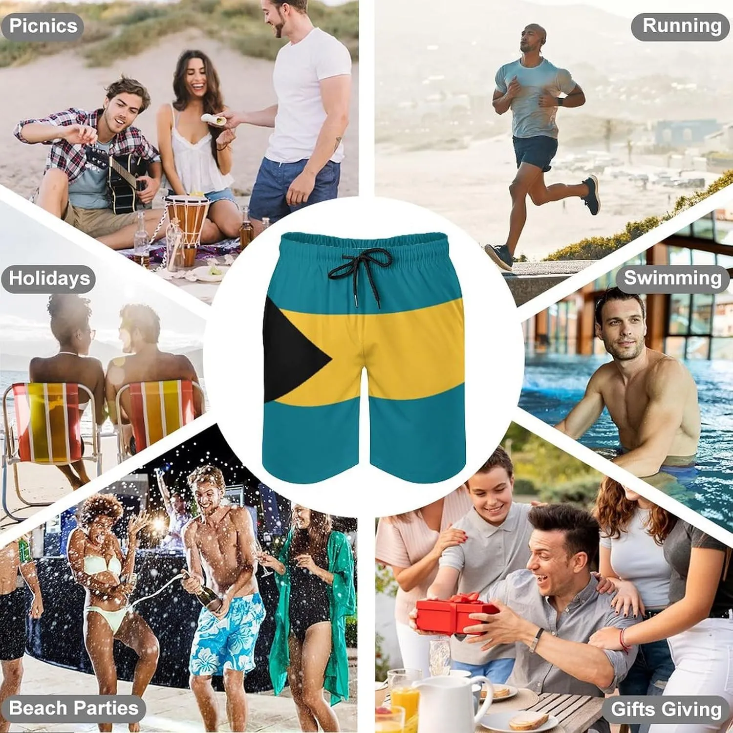Zakqeik Men's Summer Guyana Flag Map Swim Trunks Quick Dry Surf Boardshorts Bathing Suit Shorts with Pockets