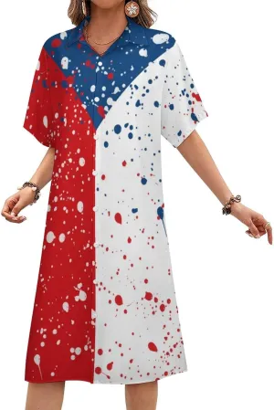Zakqeik Mexican Flag Womens Button Down Shirt Dress Summer Casual Short Sleeve Shift Dresses with Pockets