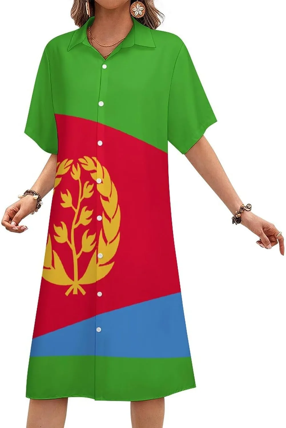 Zakqeik Ukraine Flag Womens Button Down Shirt Dress Summer Loose Short Sleeve Shift Dresses with Pockets