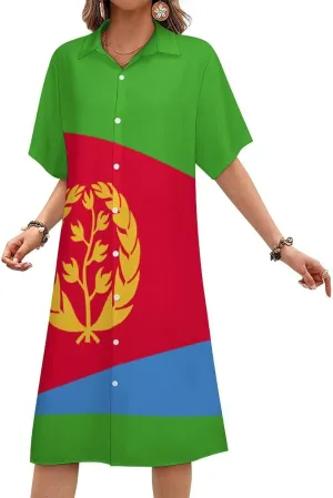 Zakqeik Ukraine Flag Womens Button Down Shirt Dress Summer Loose Short Sleeve Shift Dresses with Pockets