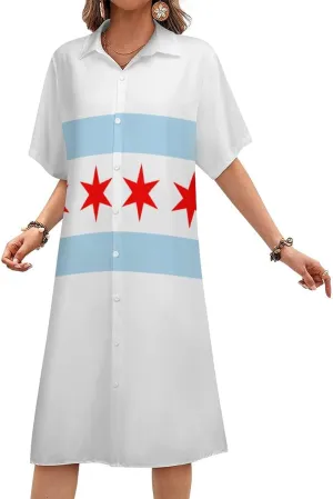 Zakqeik Women's Honduras Flag Shirt Dress Collar V-Neck Button Down Loose Short Sleeve Long Dresses