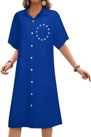 Zakqeik Women's Italy Flag Shirt Dress Collar V-Neck Button Down Loose Short Sleeve Long Dresses