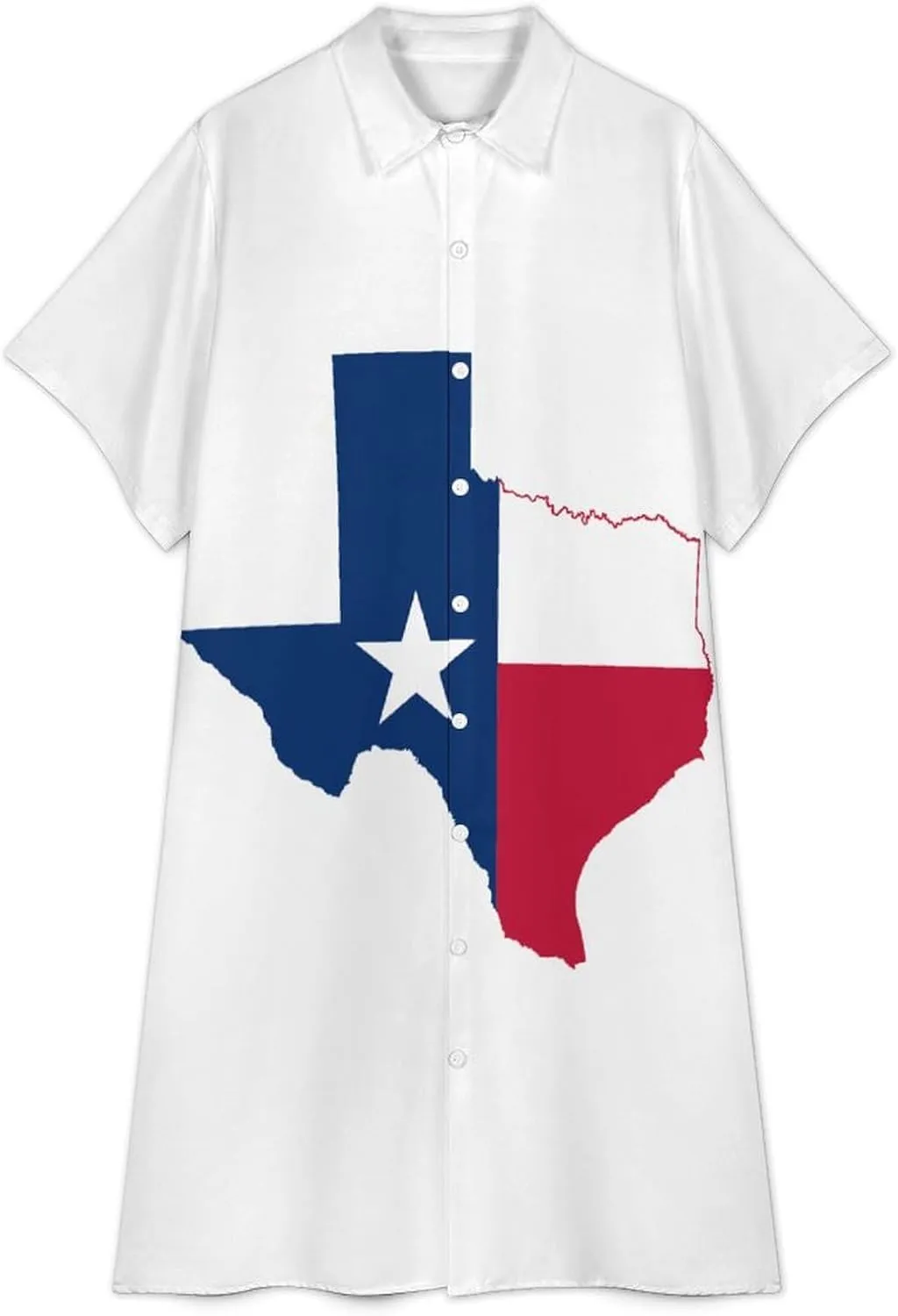 Zakqeik Women's Texas Flag Map Shirt Dress Collar V-Neck Button Down Short Sleeve Long Dresses