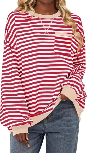 ZDRZK Striped Oversized Sweatshirt Women Long Sleeve Star Graphic Tee Shirts Crewneck 2024 Fall Loose Pullover Clothes