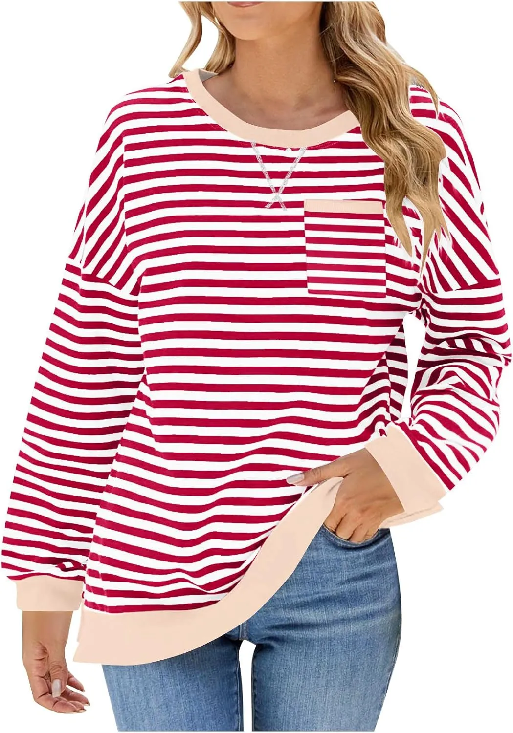 ZDRZK Striped Oversized Sweatshirt Women Long Sleeve Star Graphic Tee Shirts Crewneck 2024 Fall Loose Pullover Clothes