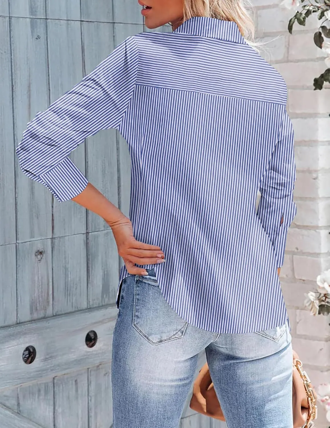 Zeagoo Womens Button Down Shirts Long Sleeve V Neck Tops Wrinkle Free Collared Work Office Solid Blouses Corset Tops