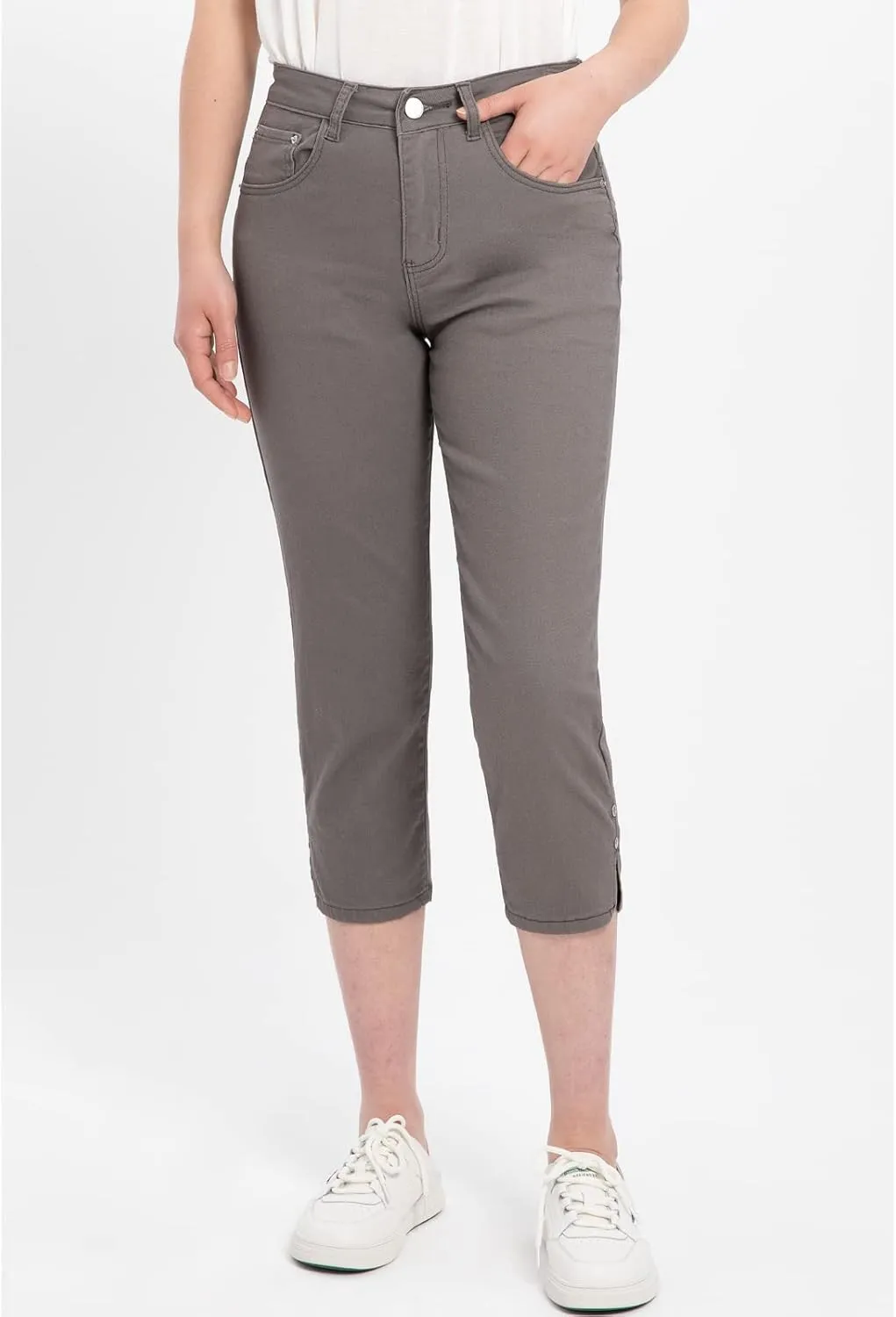 ZENTHACE Women's Basic 5-Pocket Twill Capri Pants Stretch Straight Leg Casual Capris