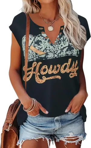 Zyyfly Womens Cap Sleeve Tank Tops V Neck Graphic Summer Shirts Loose Fit